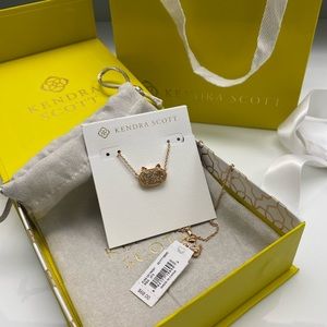 NIB Kendra Scott Elisa Cat Pendant Necklace Rose Gold Sand Drusy